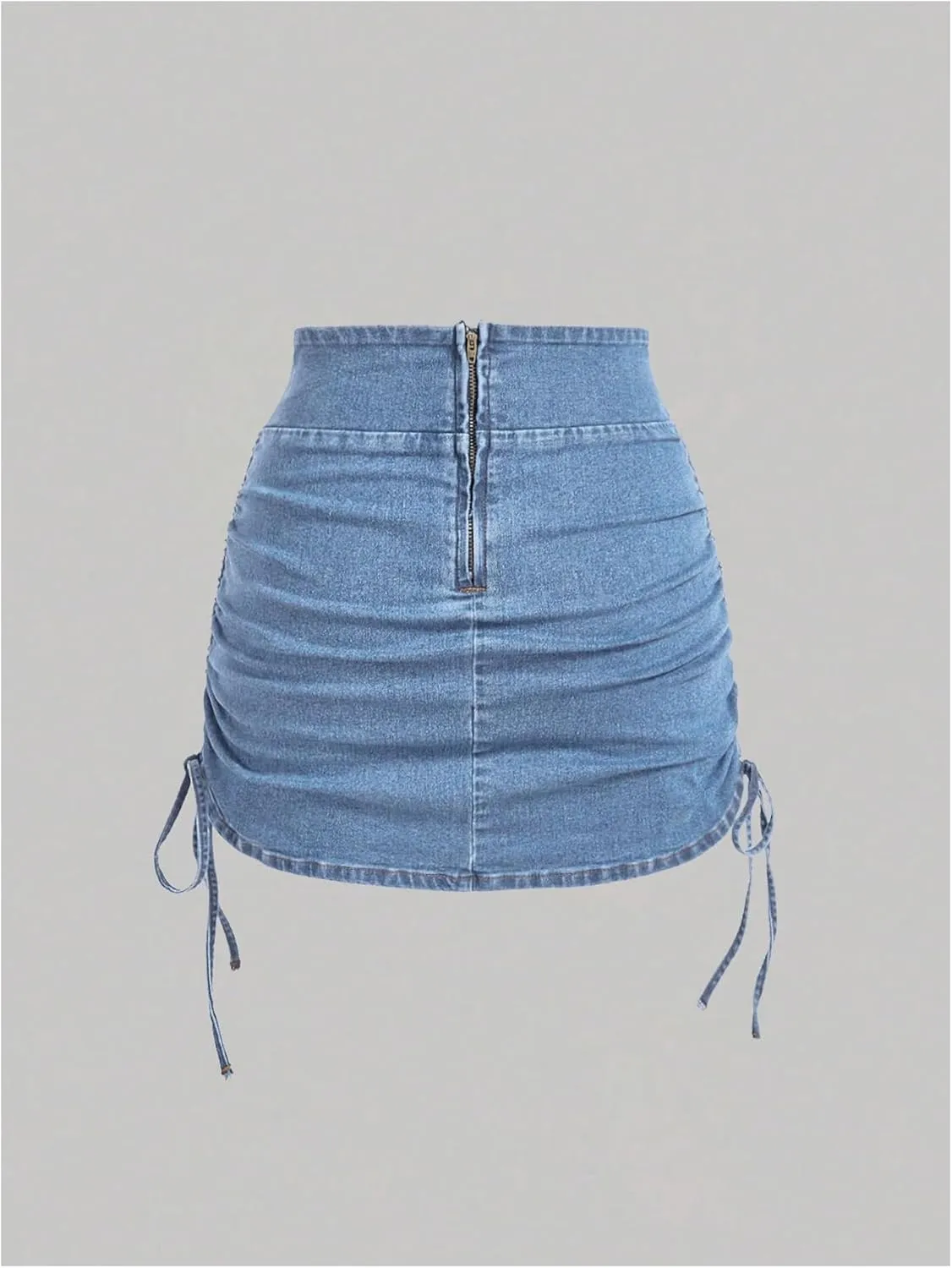SOLY HUX Women's Denim Skirts Ruched High Waisted Side Drawstring Bodycon Mini Skirt Summer Clothes