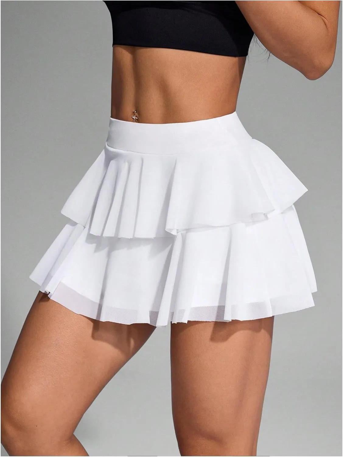 SOLY HUX Women's Mini Skirt Ruffle Layered High Waisted Athletic Yoga Running Skirts with Pockets