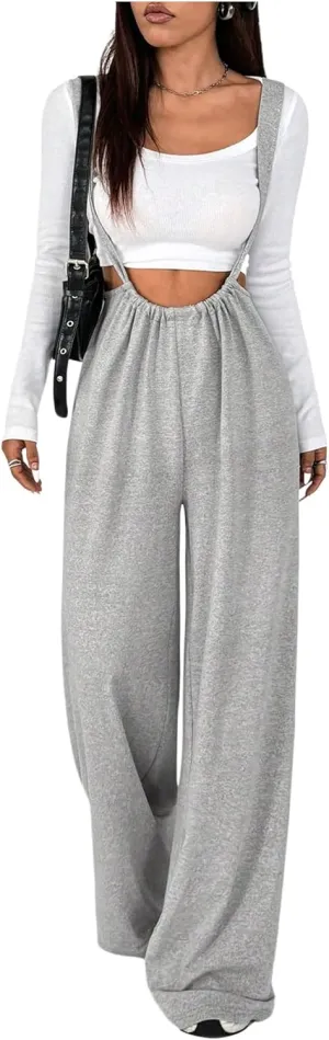 SOLY HUX Women's Sleeveless Jumpsuit Suspender Overalls Baggy Wide Leg Long Pants