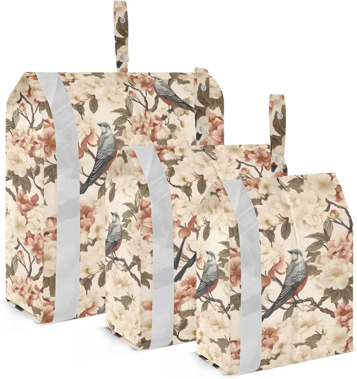 Sparrow White Pink Flowers Packing Cubes for Travel 3 Set Travel Bags Organizer Luggage Organizers for Travel Compression