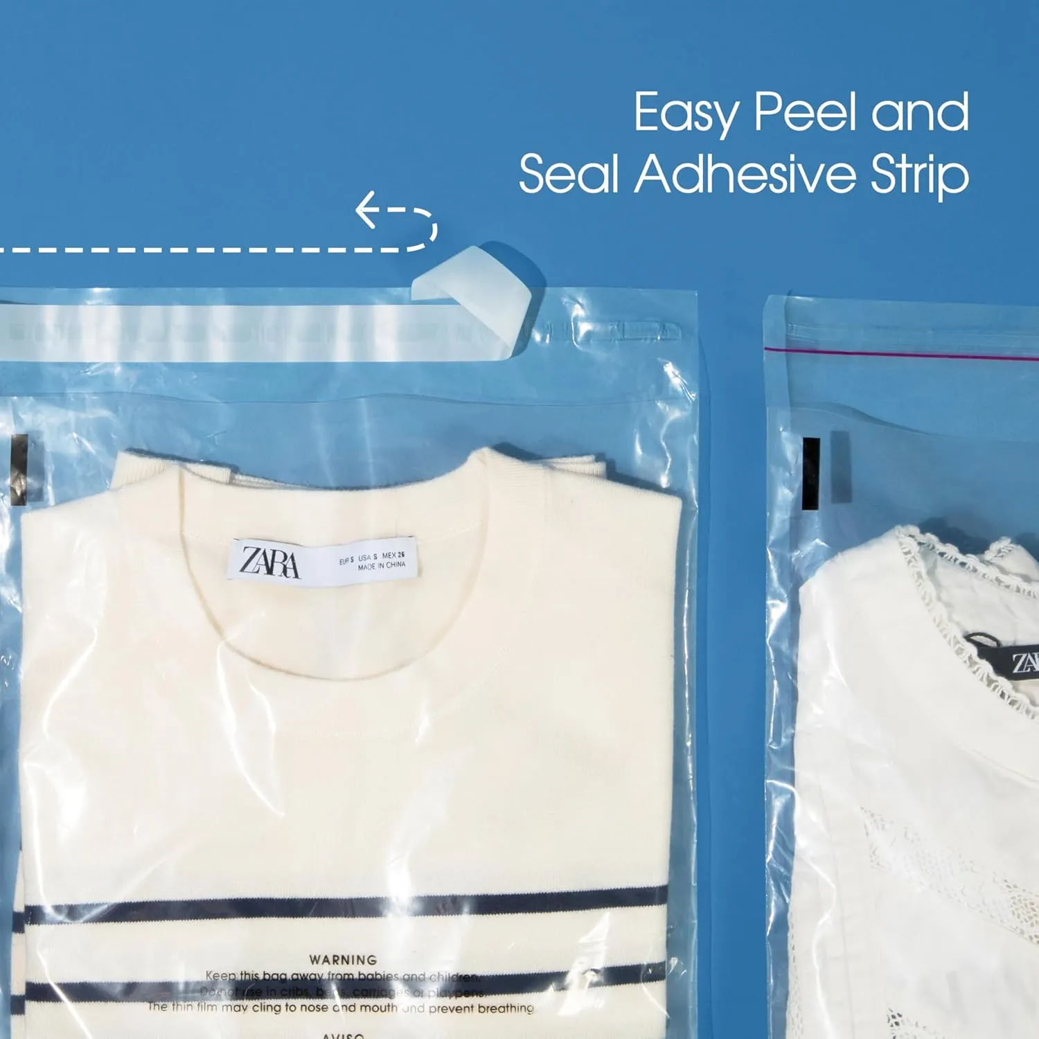 Spartan Industrial - Self Seal Clear Poly Bags with Suffocation Warning for Packaging, T Shirts & - Resealable Glue (14" X 20", 100, Count)