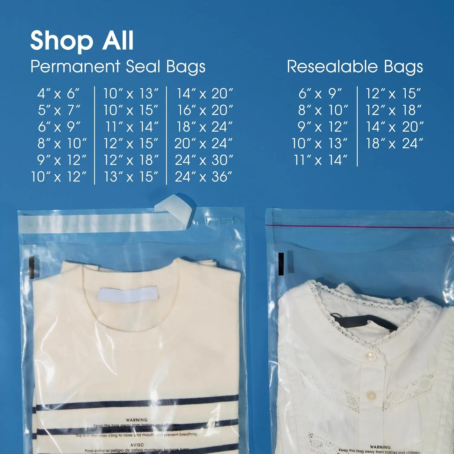 Spartan Industrial - Self Seal Clear Poly Bags with Suffocation Warning for Packaging, T Shirts & - Resealable Glue (14" X 20", 100, Count)