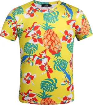 SSLR Mens Hawaiian Shirts Casual Print Short Sleeve T Shirt for Men