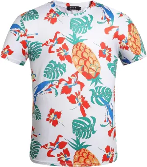 SSLR Mens Hawaiian Shirts Casual Print Short Sleeve T Shirt for Men