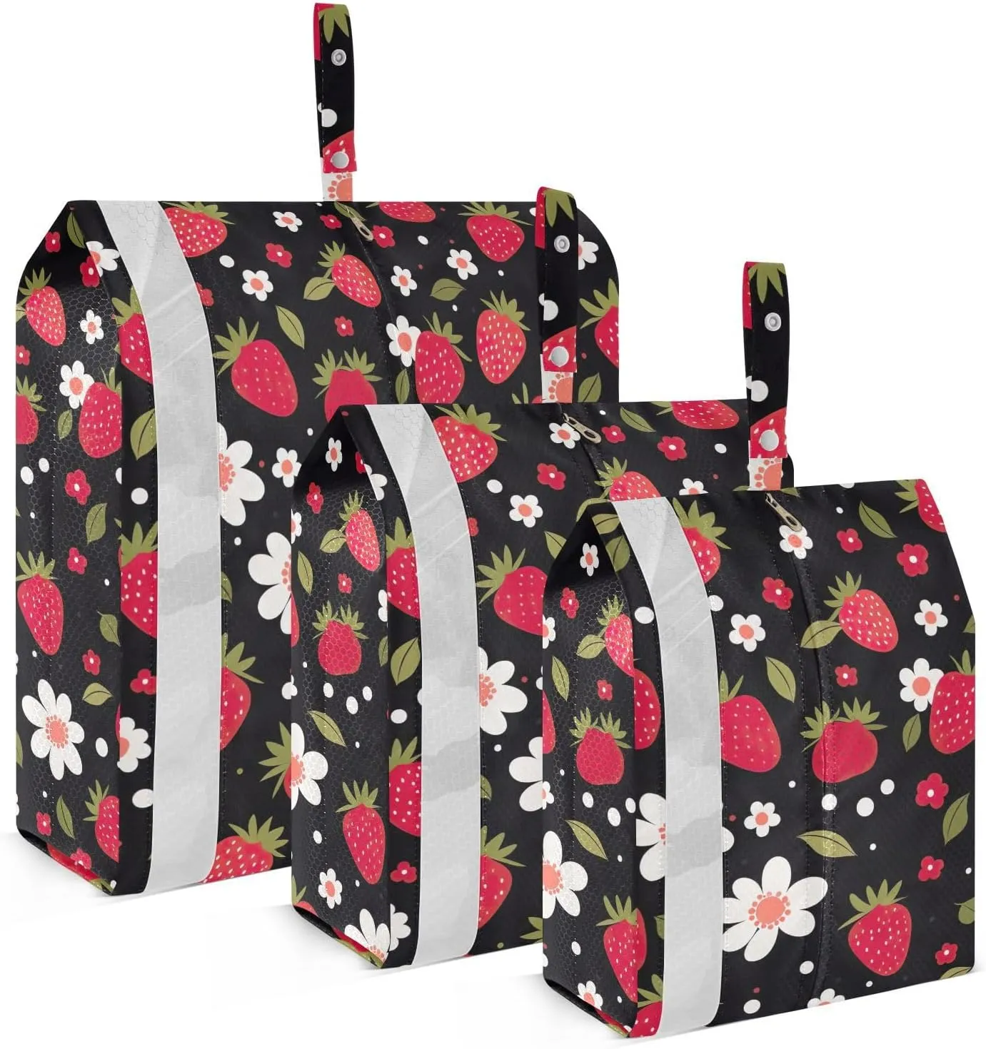 Strawberries Flower Black Packing Cubes for Travel 3 Set Packing Travel Organizer Cubes Luggage Organizer Bags for Carry On
