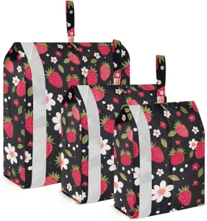 Strawberries Flower Black Packing Cubes for Travel 3 Set Packing Travel Organizer Cubes Luggage Organizer Bags for Carry On