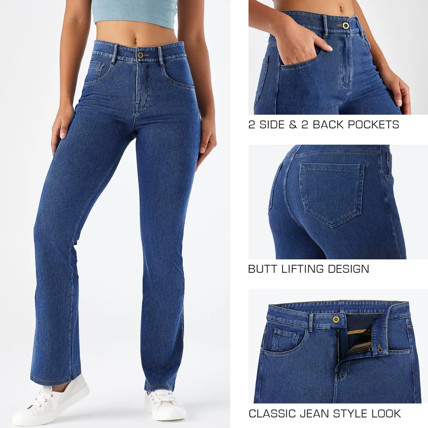 Stretch Boot Cut Jeans for Woman Flare Leggings Mid Waist Bell Bottom Jeans