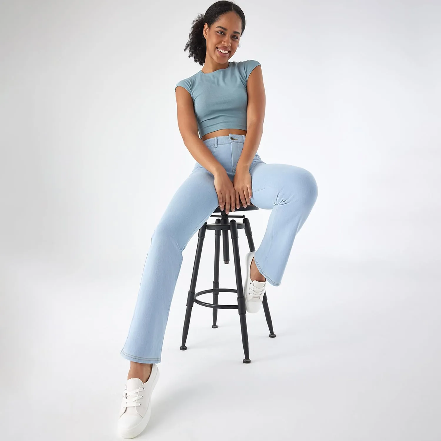 Stretch Boot Cut Jeans for Woman Flare Leggings Mid Waist Bell Bottom Jeans