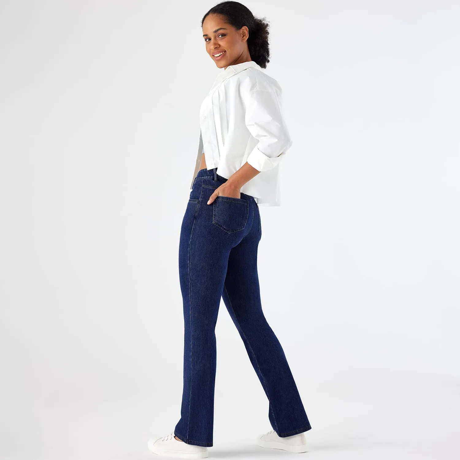 Stretch Boot Cut Jeans for Woman Flare Leggings Mid Waist Bell Bottom Jeans