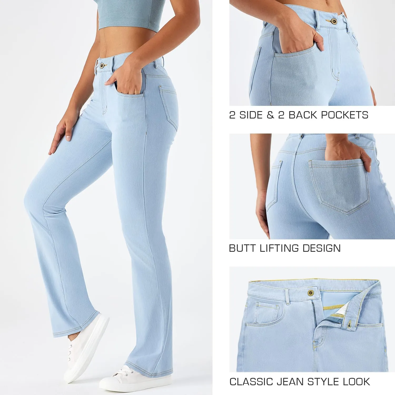 Stretch Boot Cut Jeans for Woman Flare Leggings Mid Waist Bell Bottom Jeans