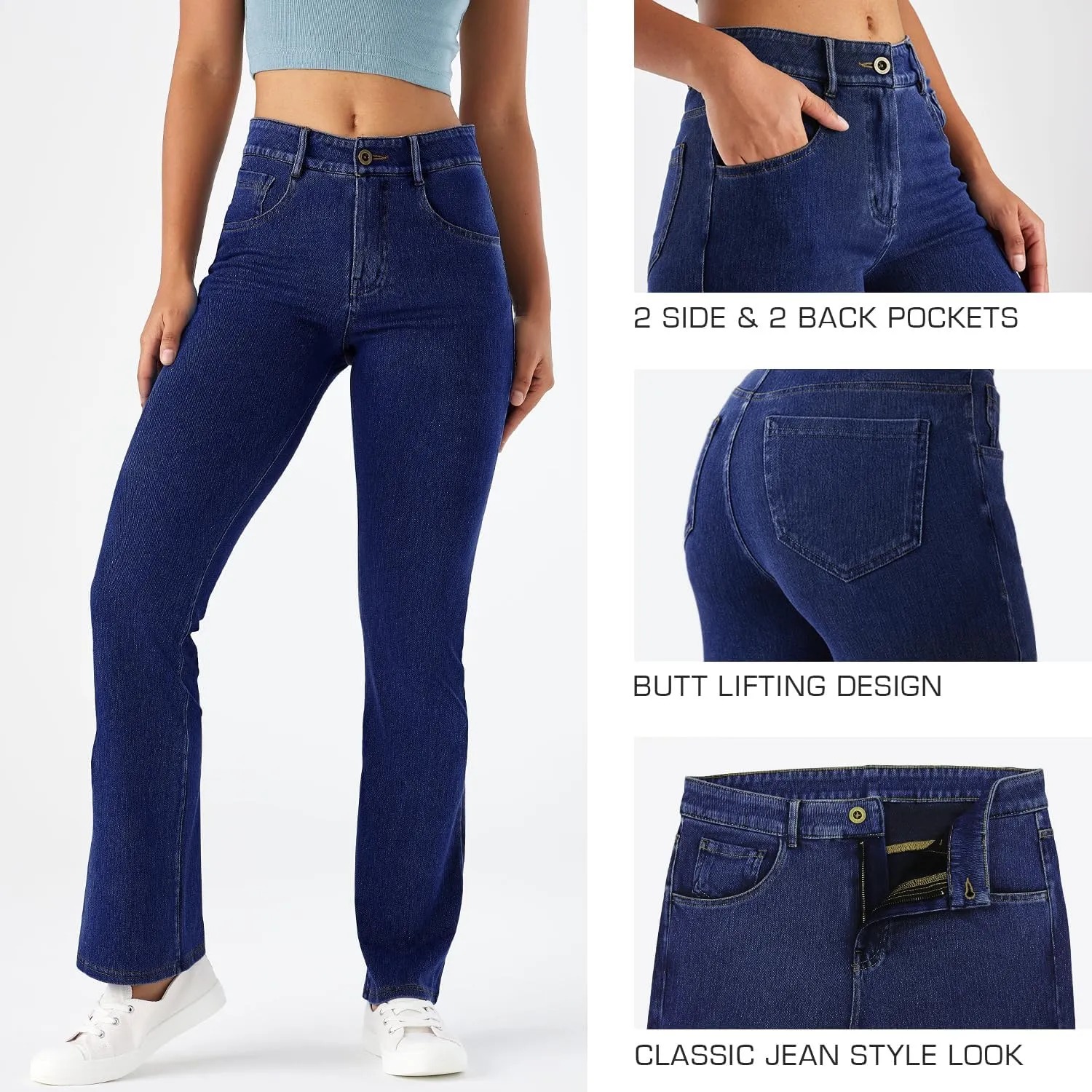 Stretch Boot Cut Jeans for Woman Flare Leggings Mid Waist Bell Bottom Jeans