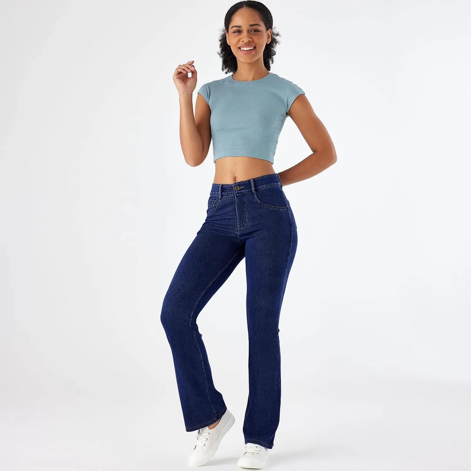 Stretch Boot Cut Jeans for Woman Flare Leggings Mid Waist Bell Bottom Jeans