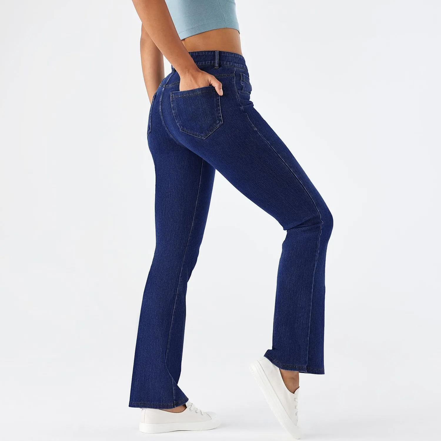 Stretch Boot Cut Jeans for Woman Flare Leggings Mid Waist Bell Bottom Jeans