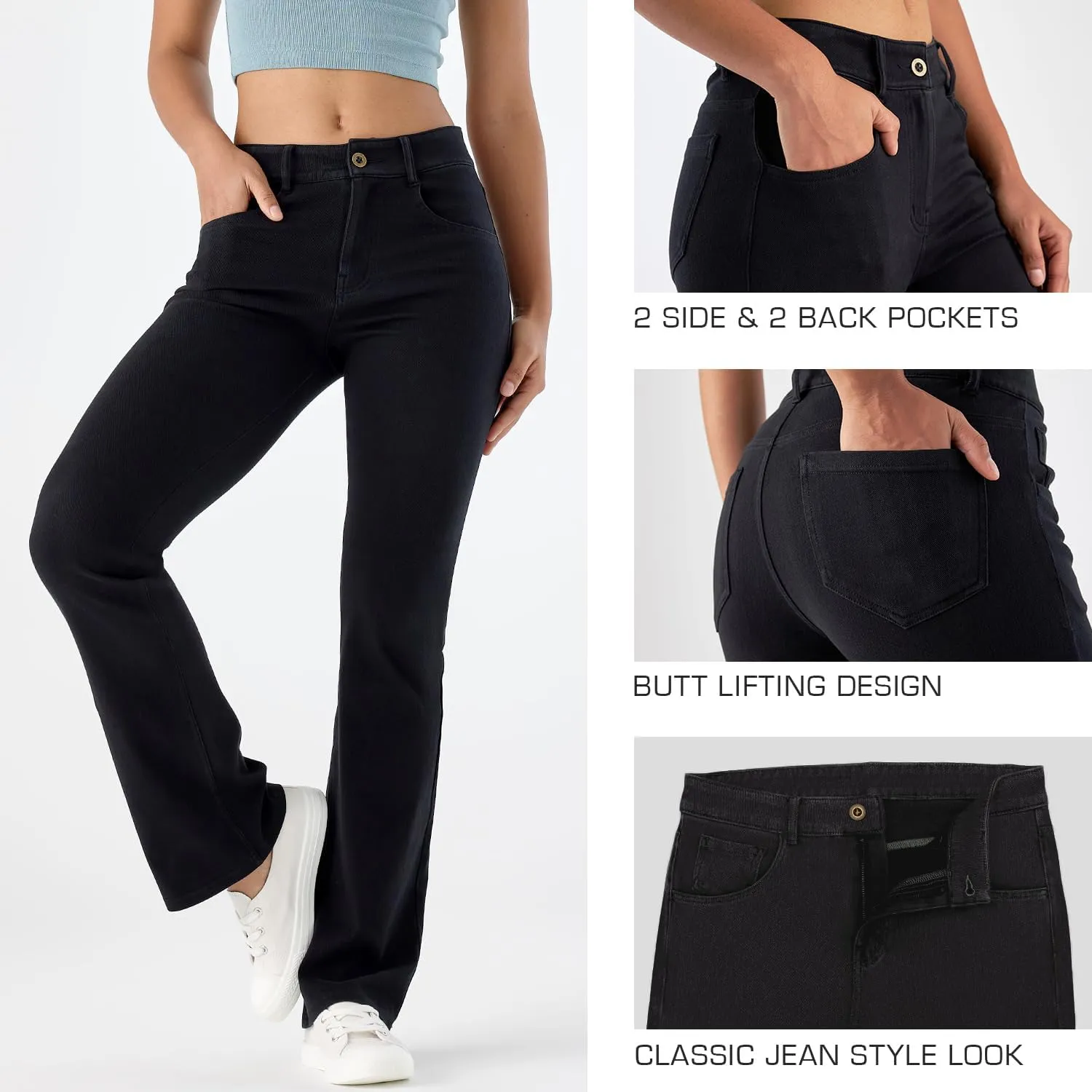 Stretch Boot Cut Jeans for Woman Flare Leggings Mid Waist Bell Bottom Jeans