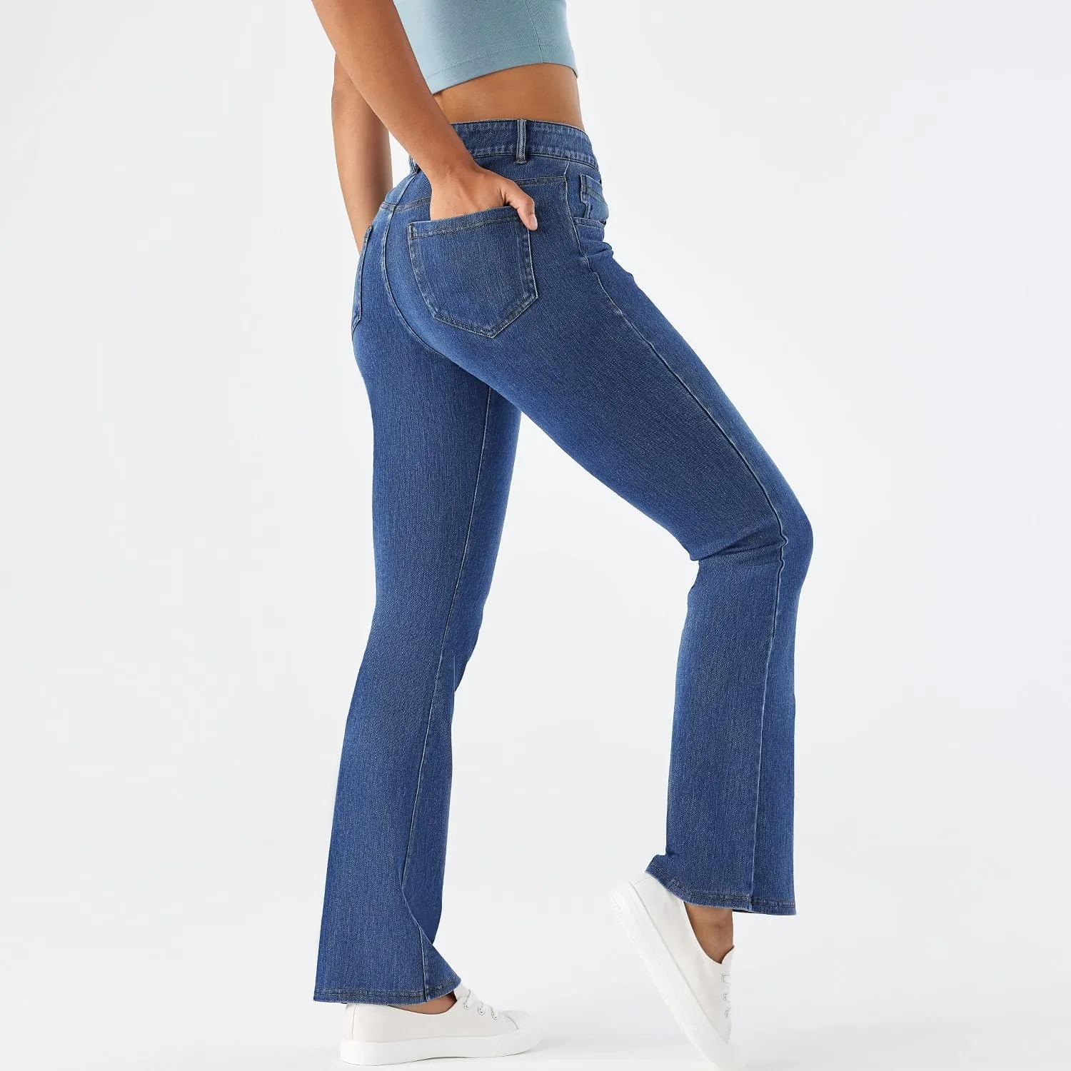 Stretch Boot Cut Jeans for Woman Flare Leggings Mid Waist Bell Bottom Jeans