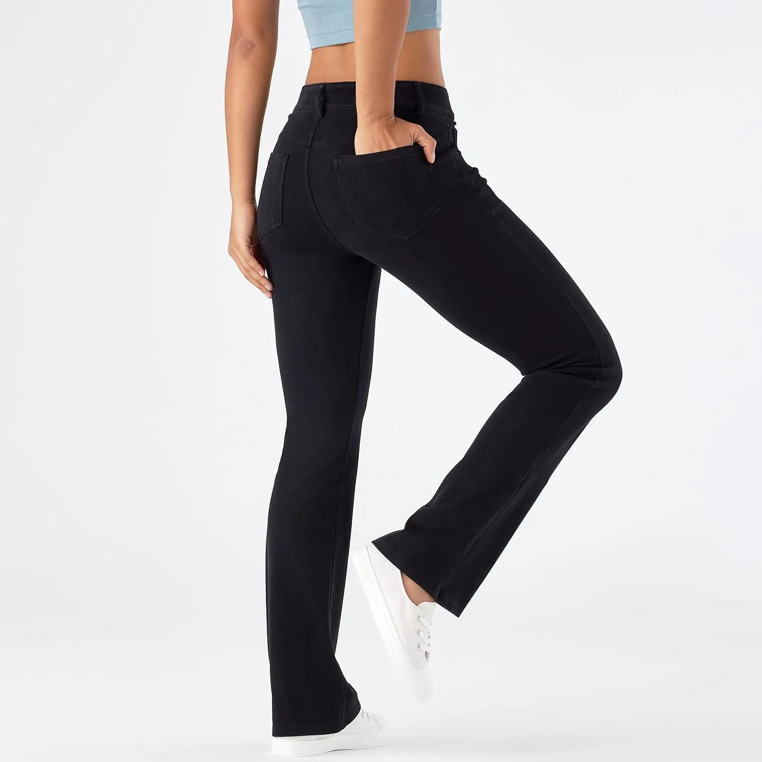 Stretch Boot Cut Jeans for Woman Flare Leggings Mid Waist Bell Bottom Jeans