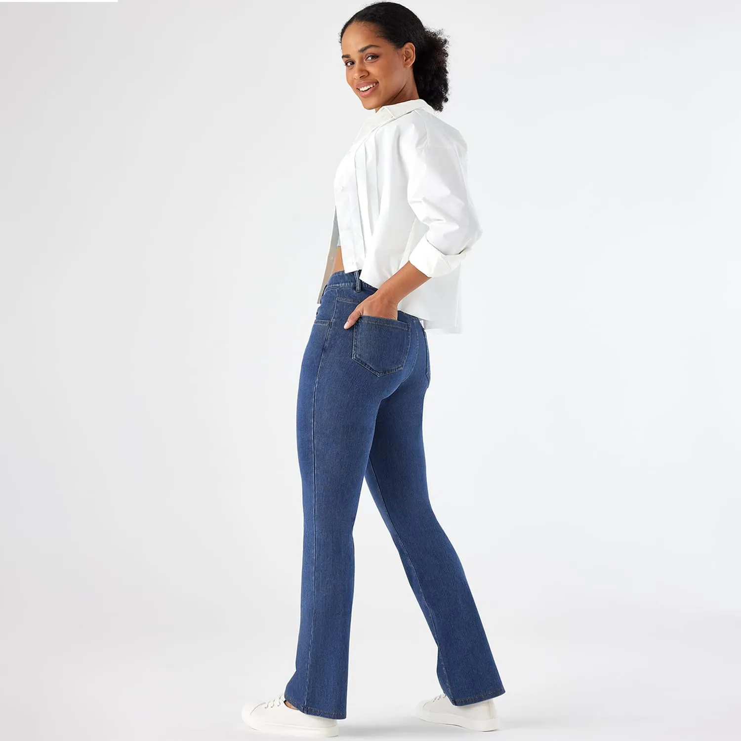 Stretch Boot Cut Jeans for Woman Flare Leggings Mid Waist Bell Bottom Jeans