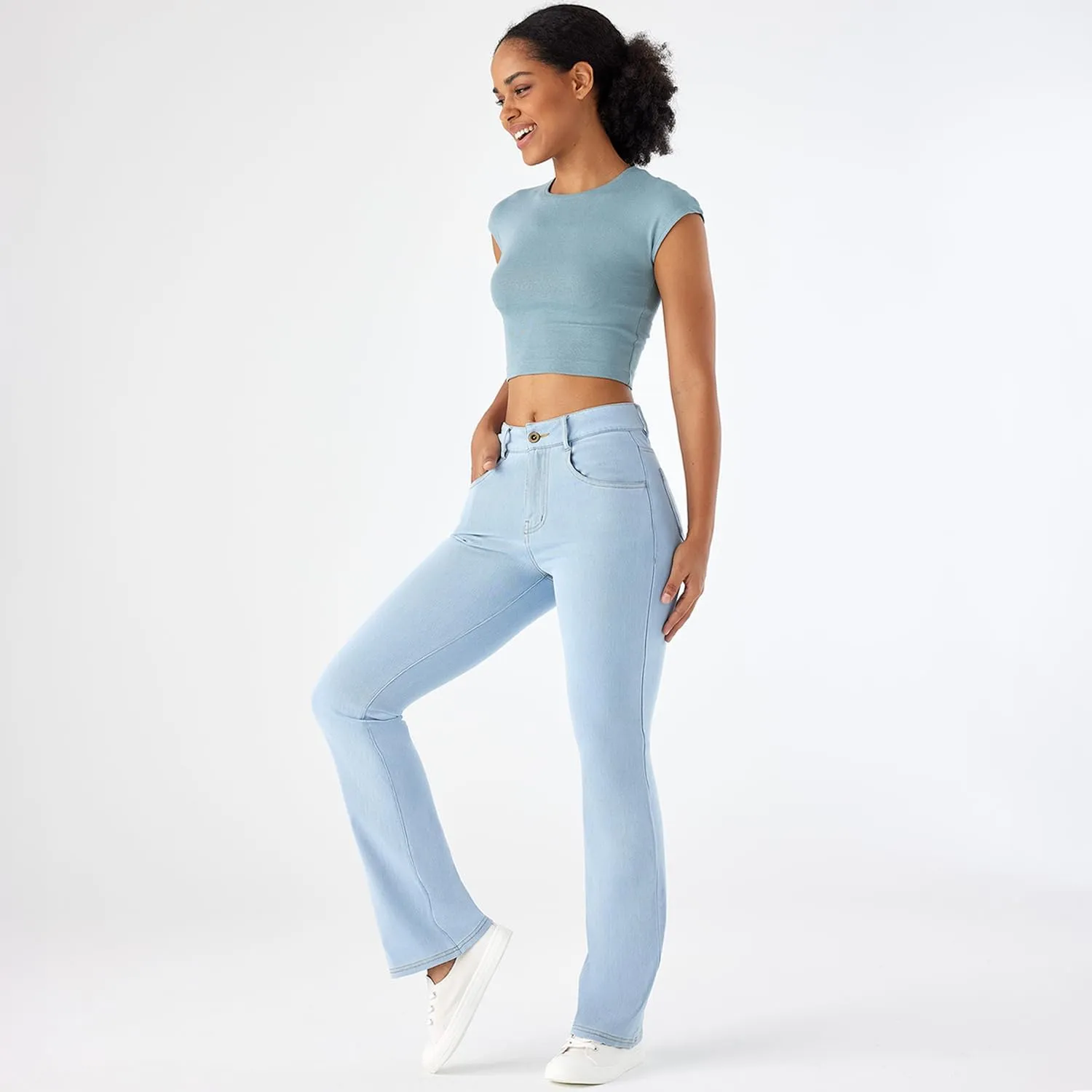 Stretch Boot Cut Jeans for Woman Flare Leggings Mid Waist Bell Bottom Jeans