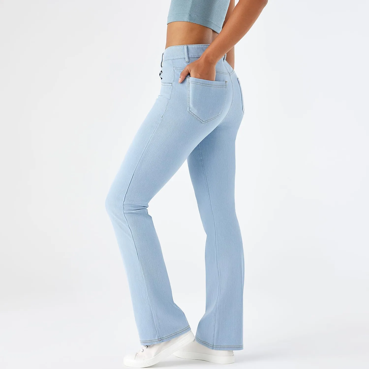 Stretch Boot Cut Jeans for Woman Flare Leggings Mid Waist Bell Bottom Jeans