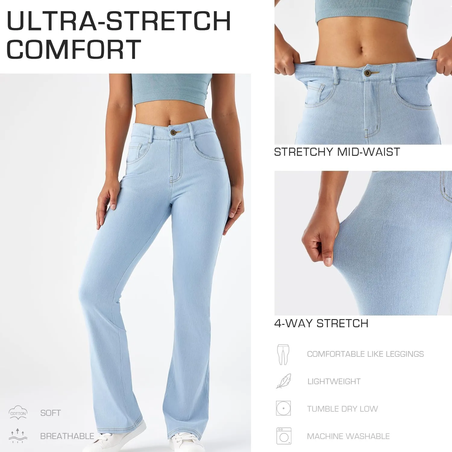 Stretch Boot Cut Jeans for Woman Flare Leggings Mid Waist Bell Bottom Jeans