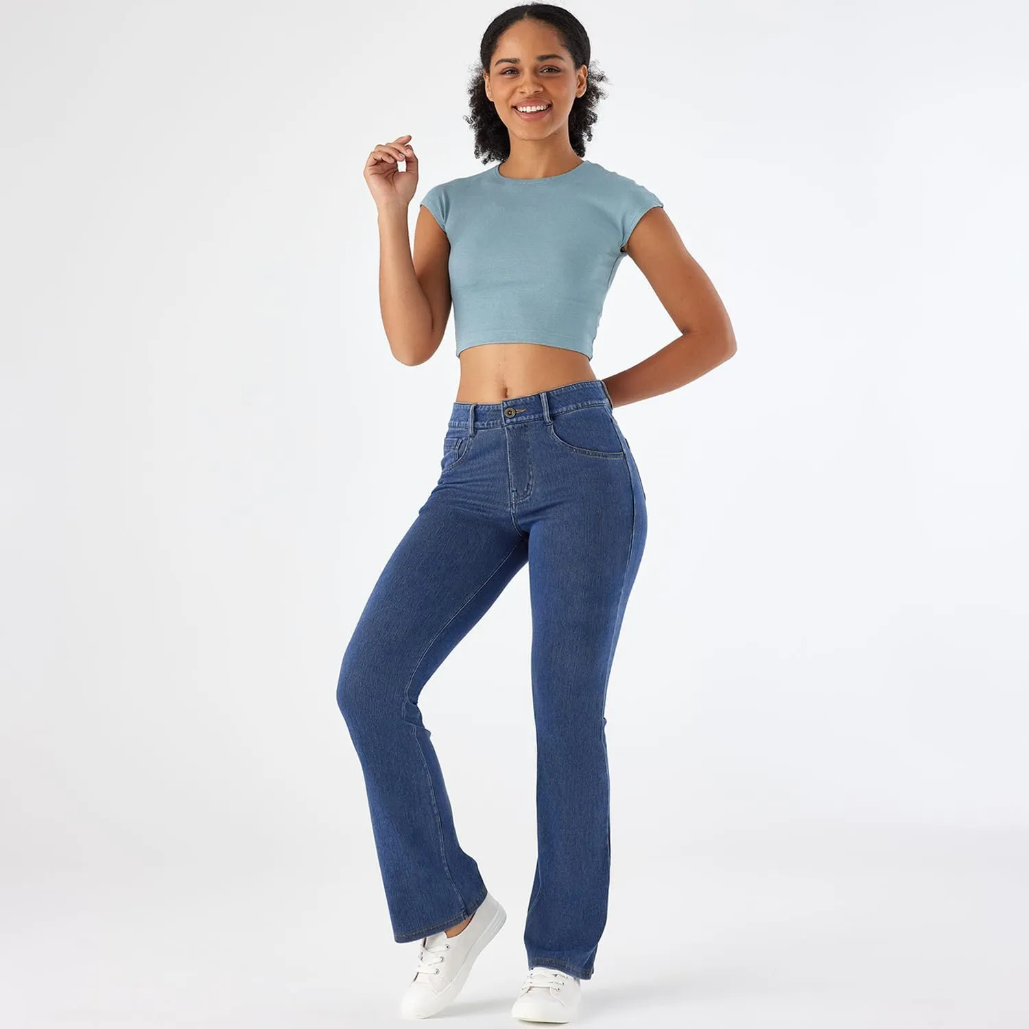 Stretch Boot Cut Jeans for Woman Flare Leggings Mid Waist Bell Bottom Jeans
