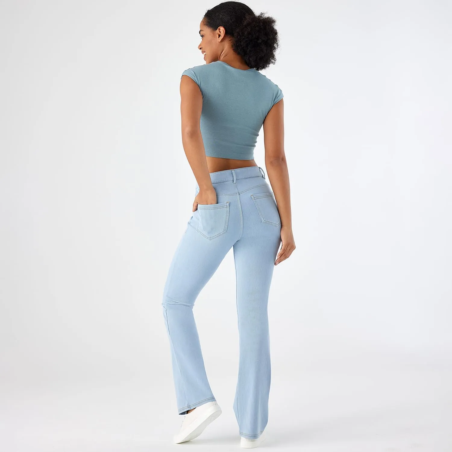 Stretch Boot Cut Jeans for Woman Flare Leggings Mid Waist Bell Bottom Jeans