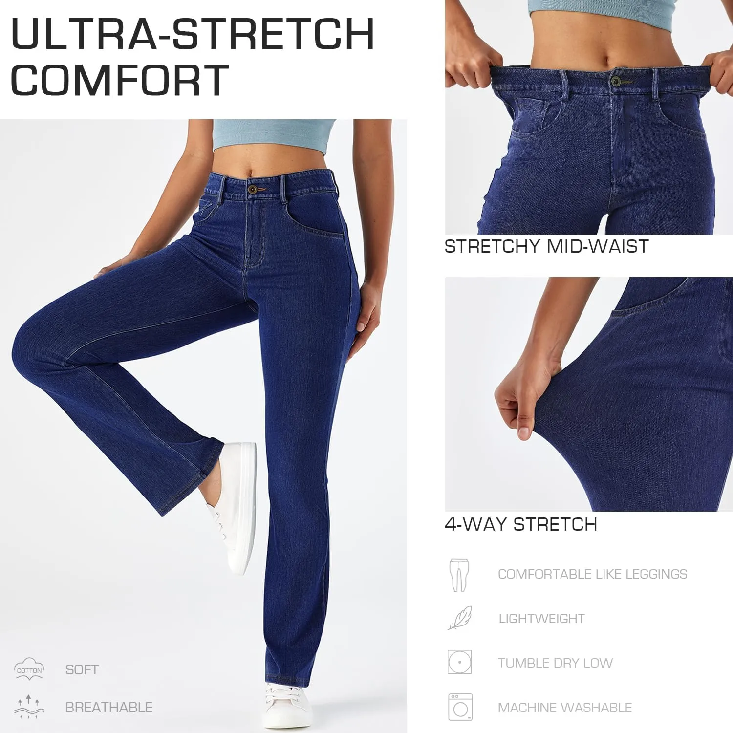 Stretch Boot Cut Jeans for Woman Flare Leggings Mid Waist Bell Bottom Jeans