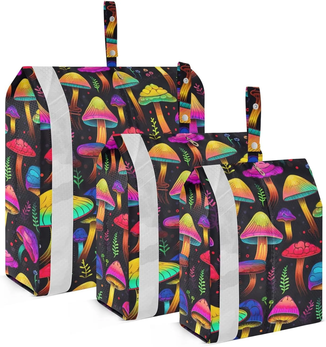 Stylized Mushrooms Black Packing Cubes for Travel 3 Set Travel Packing Organizers Luggage Organizers for Suitcase