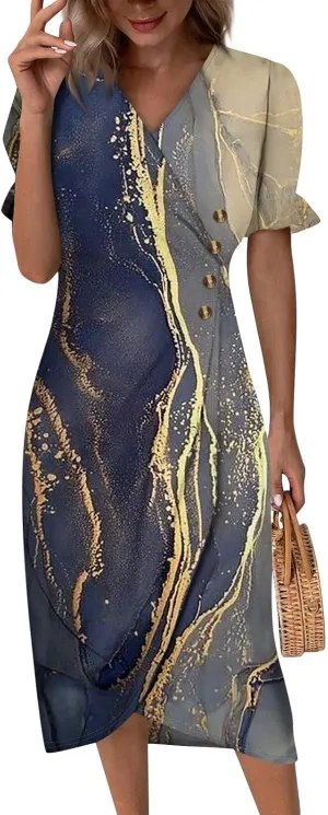 Summer Beach Dresses for Women 2024 Spring Elegant Wrap V Neck Floral Boho Dress Flowy Ruched Hawaiian Maxi Dress