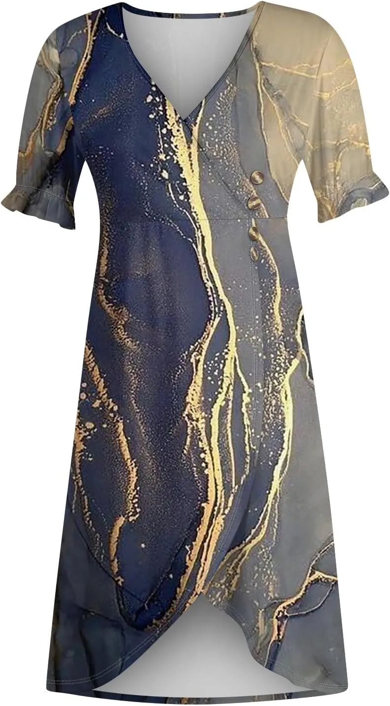 Summer Beach Dresses for Women 2024 Spring Elegant Wrap V Neck Floral Boho Dress Flowy Ruched Hawaiian Maxi Dress