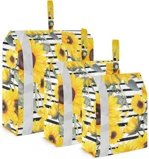 Sunflower Black White Stripe Packing Cubes for Travel 3 Set Travel Packing Cubes Luggage Packing Organizers for Suitcases