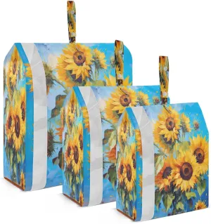 Sunflowers Flowers Blue Packing Cubes for Travel 3 Set Compression Packing Cube Suitcase Organizer for Travel Compression