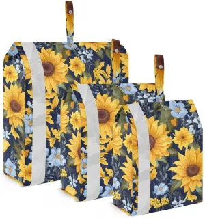 Sunflowers Leaves Blue Packing Cubes for Travel 3 Set Compression Travel Bags Luggage Packing Organizers for Luggage