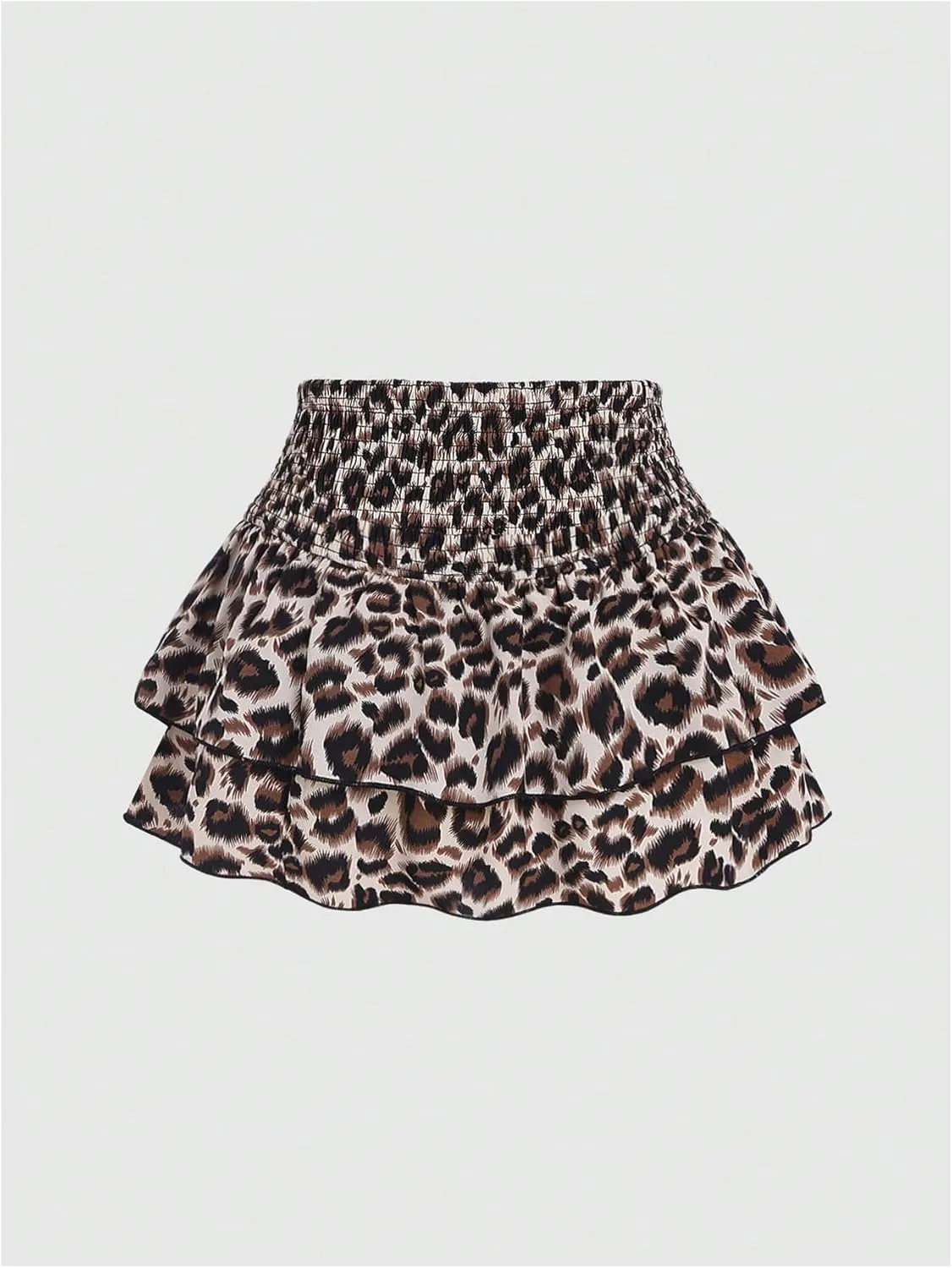 SweatyRocks Women's Y2K Cheetah Print Layered Ruffle Shirred High Waist Leopard Mini Short Skirts