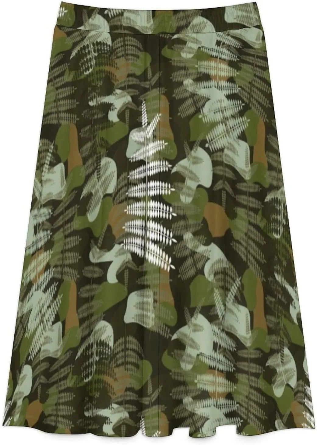 Sweet Camouflage Leaf Printed Midi Skirts High Elastic Waist Ruched Boho Mini Club Skirt