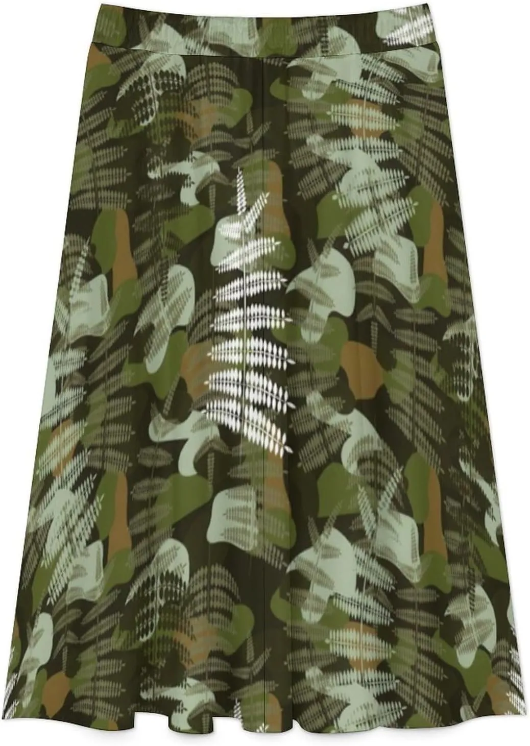 Sweet Camouflage Leaf Printed Midi Skirts High Elastic Waist Ruched Boho Mini Club Skirt