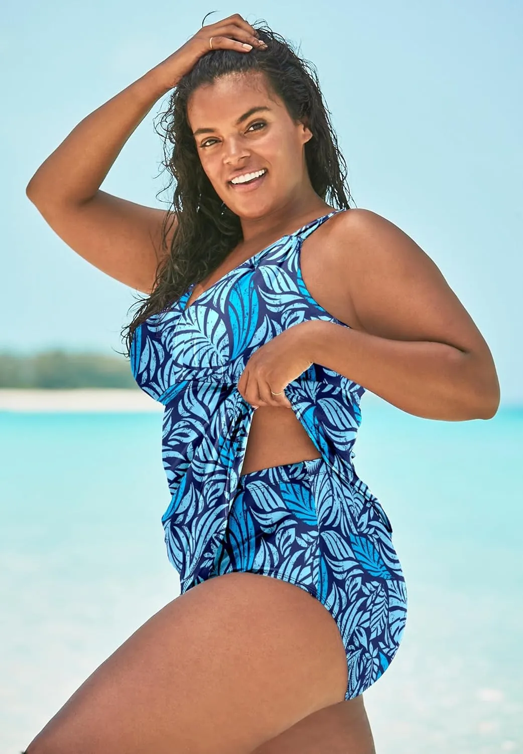Swim 365 Women's Plus Size Loop Strap Two-Piece Swim Dress