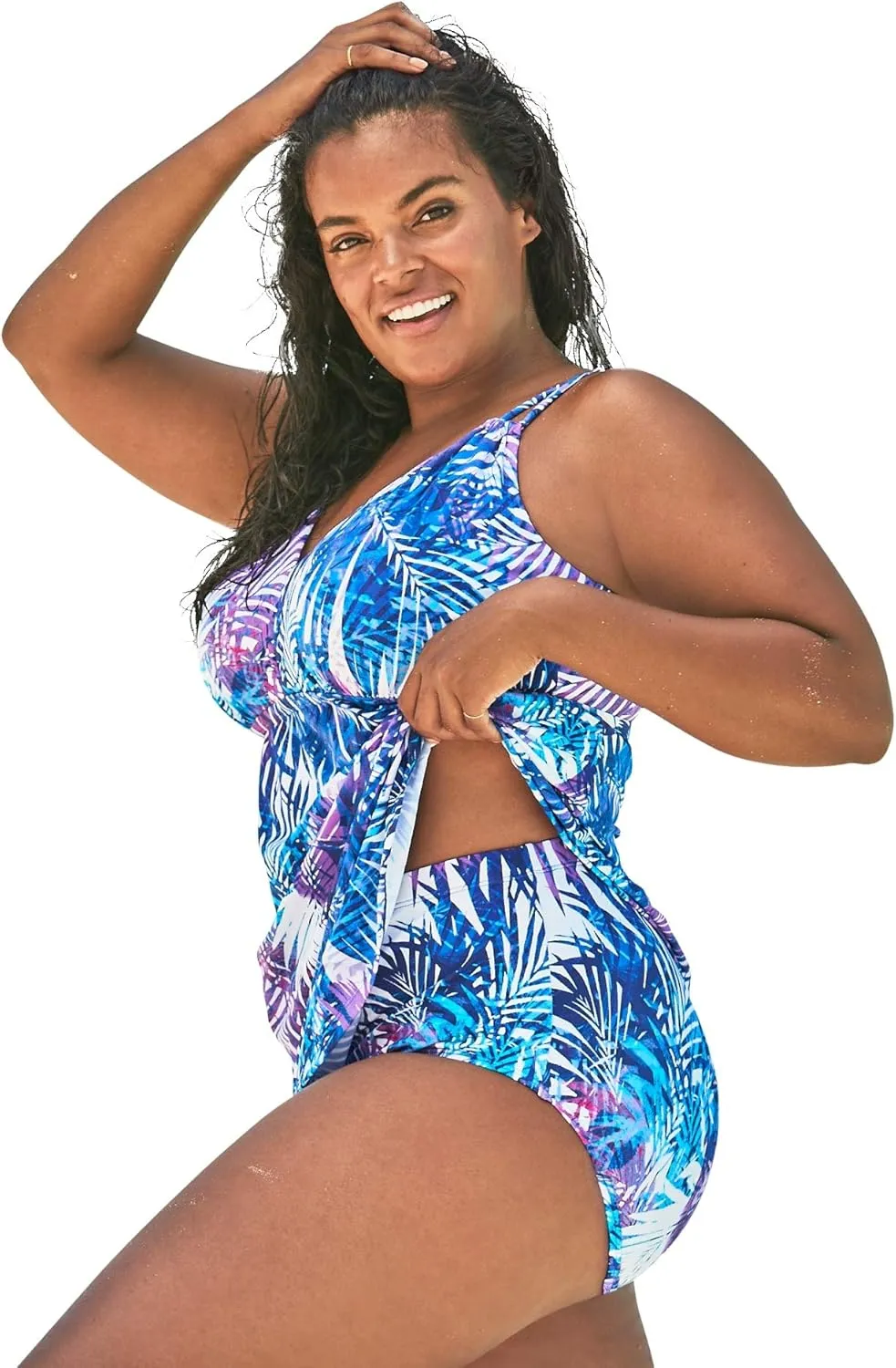 Swim 365 Women's Plus Size Loop Strap Two-Piece Swim Dress
