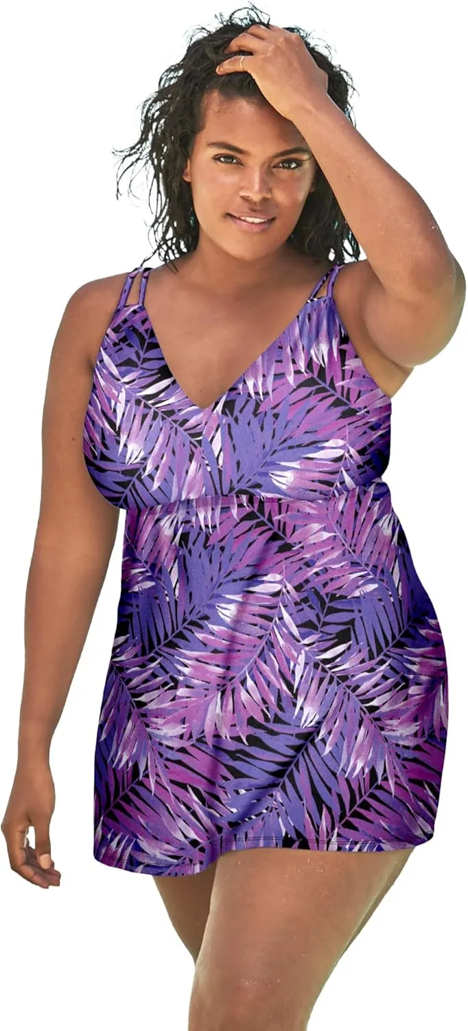 Swim 365 Women's Plus Size Loop Strap Two-Piece Swim Dress