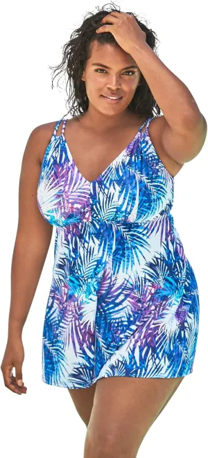 Swim 365 Women's Plus Size Loop Strap Two-Piece Swim Dress