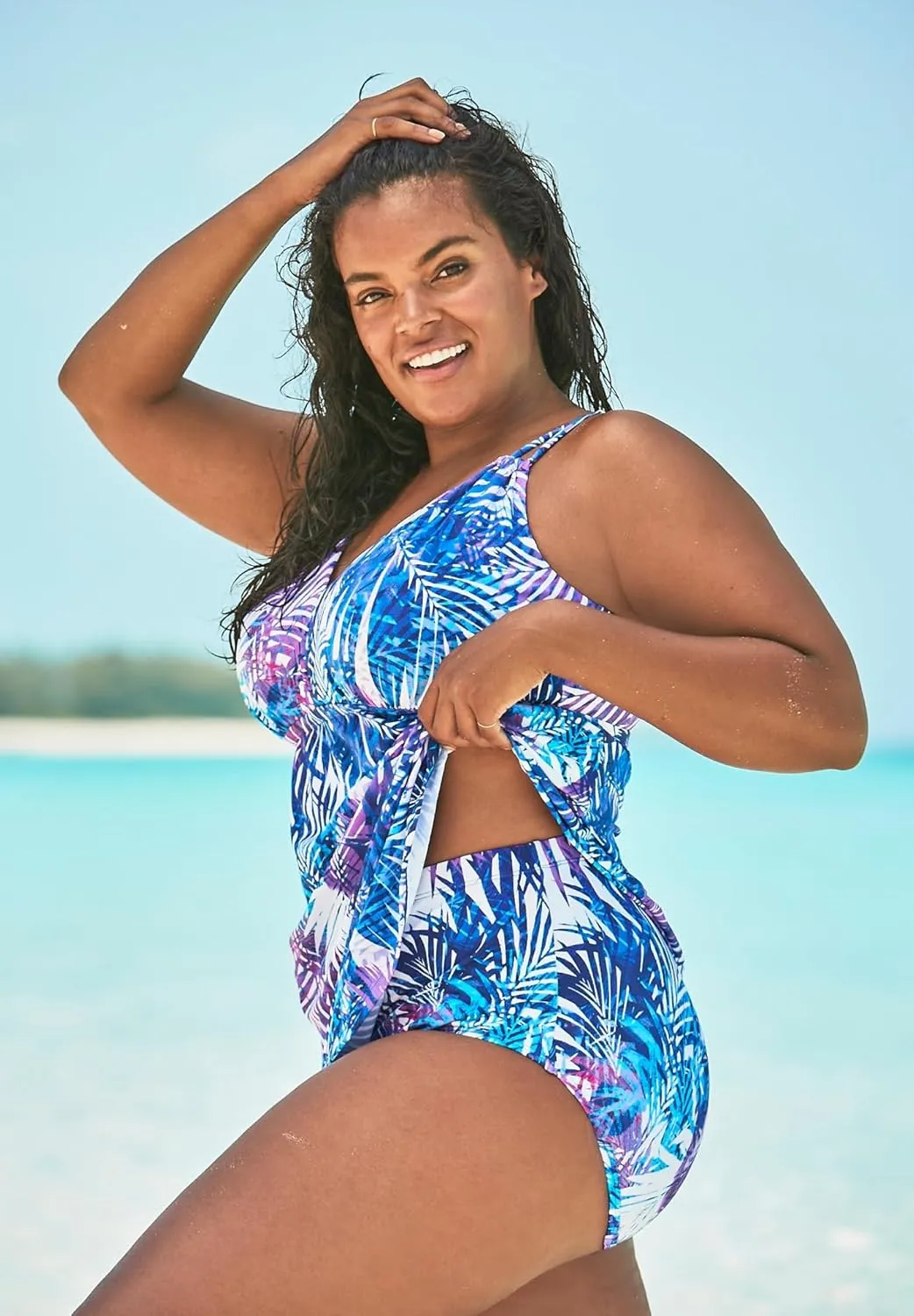 Swim 365 Women's Plus Size Loop Strap Two-Piece Swim Dress
