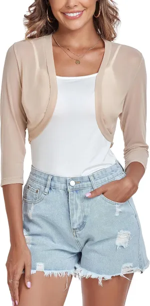 Tandisk Women's 3/4 Sleeve Shrug Open Front Cardigan Bolero Jacket