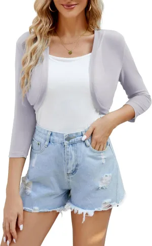 Tandisk Women's 3/4 Sleeve Shrug Open Front Cardigan Bolero Jacket