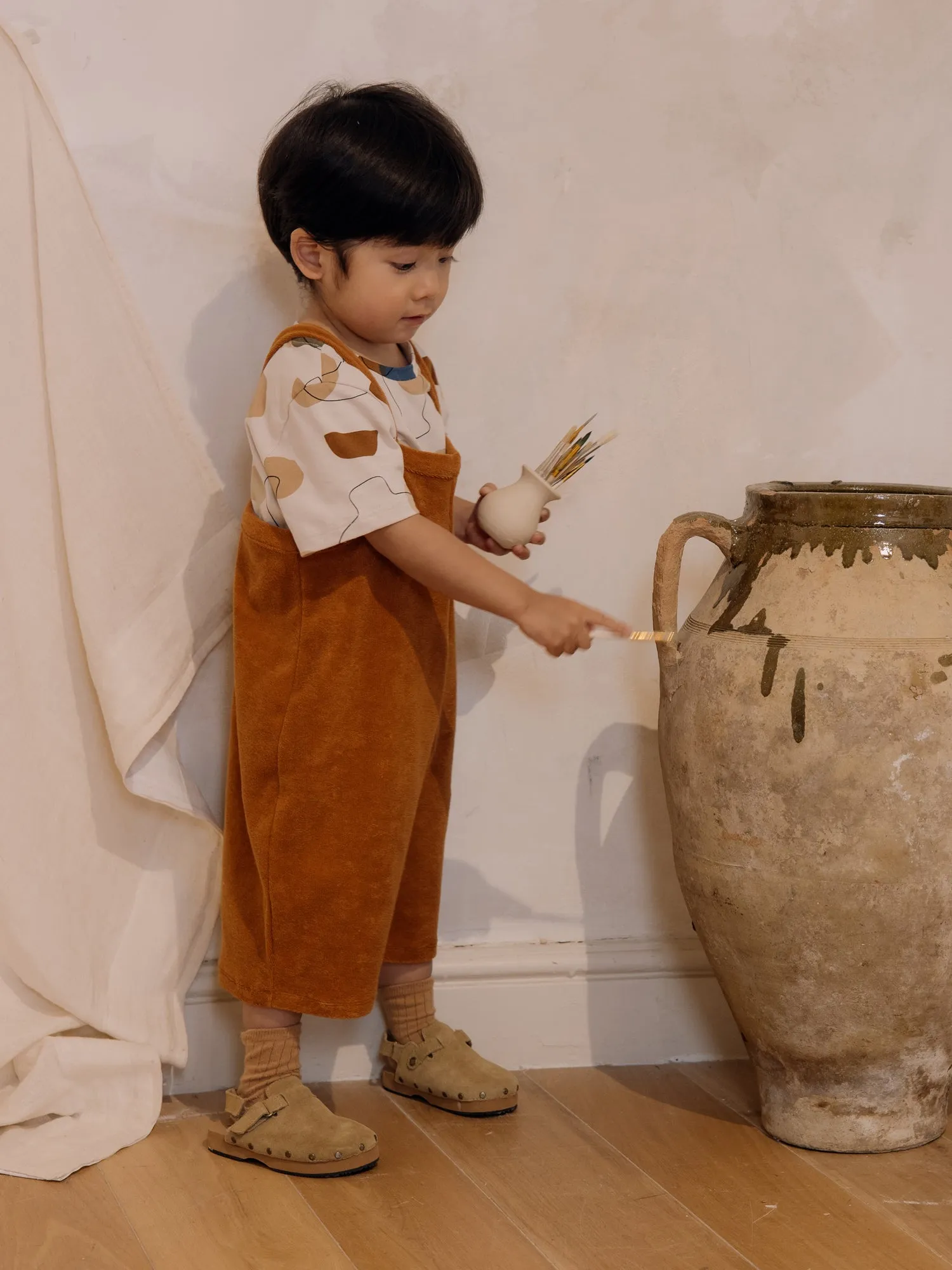 Terracotta Terry Cropped Dungarees