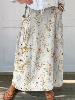 TIAFORD Women Flowy Floral Print Maxi Skirt Summer Casual Boho High Elastic Waist Loose Long Skirt with Pocket