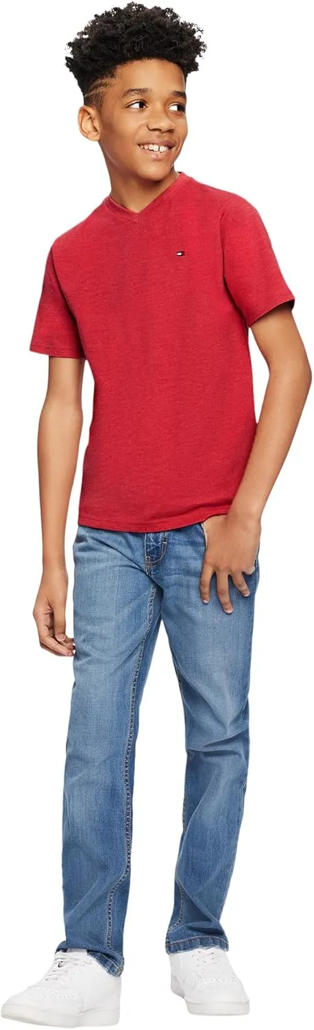 Tommy Hilfiger Boy's Short Sleeve Flag Solid V-neck T-shirt