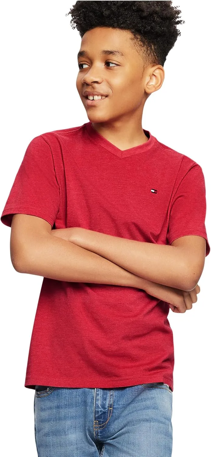 Tommy Hilfiger Boy's Short Sleeve Flag Solid V-neck T-shirt