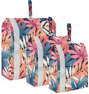 Tropical Leaves Pink Packing Cubes for Travel 3 Set Packing Compression Cubes Luggage Organizer Bags for Suitcase
