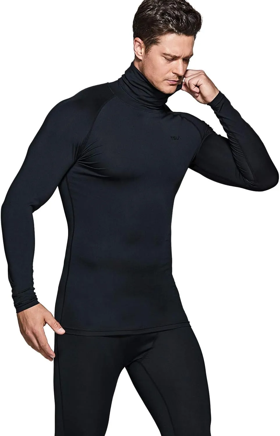 TSLA Men's UPF 50  Mock Long Sleeve Compression Shirts, Athletic Workout Shirt, Base Layer for Water Sports