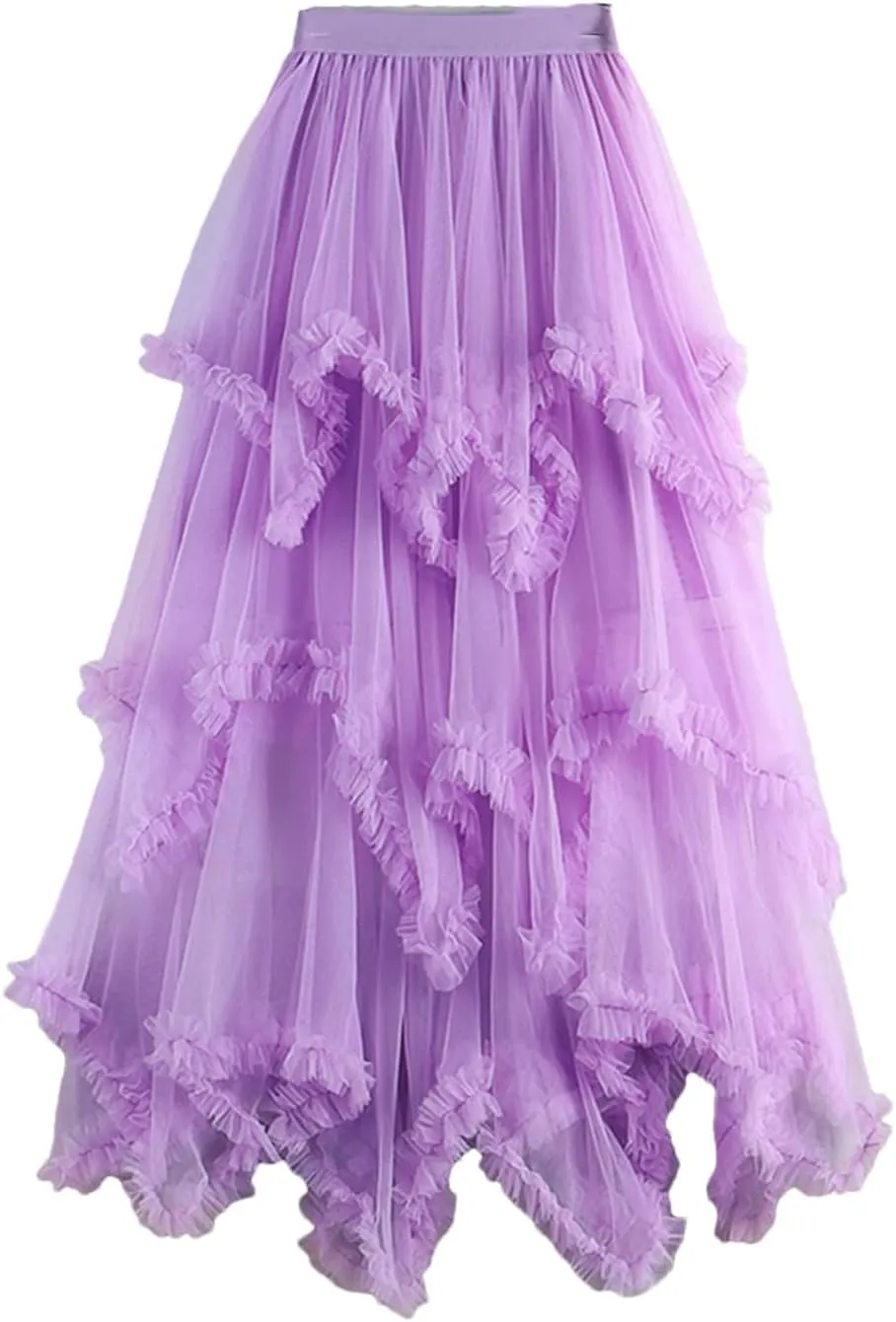 Tulle Long Skirt for Women Summer Irregular Mesh High Waist Maxi Skirt Pleated A-Line Swing Midi Skirt